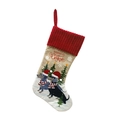 Calza di Natale con risvolto rosso in maglia e stampa bassotto su lino beige - Stile B (Bassotto) / 46x28cm