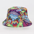 Casual leopard print bucket hat with psychedelic astronaut and mushroom pattern design - M (56-58cm) / Psychedelic Astronaut Mushroom (#13)