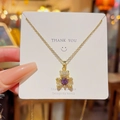 Titanium steel 18K gold teddy bear necklace with purple heart cubic zirconia pendant - X002 Gold Purple Heart Bear