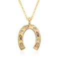 18k gold plated horseshoe pendant necklace with sparkling cubic zirconia on a white background - D580/Horseshoe with Multi-shape White Gems