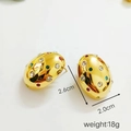 Detailed size view of oval gold stud earrings with colorful zircons measuring 2.6cm by 2.0cm - Gold Color Multicolored Zirconia