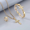 Conjunto de joyas Ankh de acero inoxidable dorado con collar, pulsera y anillo - Talla 11 / Juego de 3 Piezas Dorado