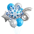 Set de globos de cumpleaños Frozen azul y plata con número 6 y formas de copos - Globo de Copo de Nieve Número 6