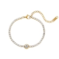 Elegant gold bracelet with clear circular zircon and K18 hallmark on minimalist chain - Round Charm Bracelet / Gold