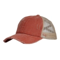 Distressed vintage trucker hat with orange washed canvas and breathable beige mesh - Orange with Beige Mesh
