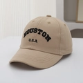 Détail de la casquette de baseball kaki avec broderie Houston U.S.A. noire sur coton - 50-54cm(3-8 ans) / Kaki