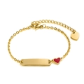 Gold stainless steel chain bracelet with customizable bar and red heart charm - 12+5cm Adjustable / Gold