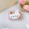 Polsino lavaviso in pile corallo viola chiaro con simpatico ricamo gatto 3D - Stile Gatto dei Cartoni Animati (73#) / 1 Pezzo / Viola