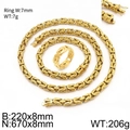 Goldenes Byzantiner-Schmuckset für Herren mit Halskette, Armband und Ring aus Edelstahl - Größe 11 / 3-Teiliges Set (Halskette+Armband+7mm Ring) / Gold