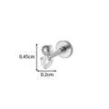 Titanium flat back labret stud with a clear round zircon, 4.5mm height variant - Single Round Gem Style (T2559-3) / Silver