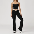 Ensemble de yoga 2 pièces avec haut dos nu noir et pantalon évasé taille haute - S / Haut et Bas (5009/8843) / Ensemble Pantalon Évasé / Noir Premium