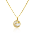 Detail of gold Aquarius pendant with twisted rope edge and shimmering inlay - Aquarius Necklace