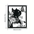 Artistic black metal cat and butterfly silhouette wall decor, 30x40cm size details. - Cat Butterfly
