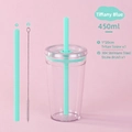450ml Tiffany blue Tritan straw cup with reusable lid and stainless steel cleaning brush - 450ml / Light Blue-Green