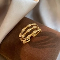 Dreilagiger Goldring im Bambus-Design mit Zirkonia-Akzenten im französischen Vintage-Stil - Dreilagiger Bambus Offener Stil / Gold
