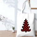 White canvas tote bag featuring a red buffalo plaid Christmas tree print design - SD-A-09/Buffalo Plaid Tree