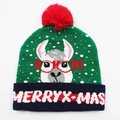 Green and navy knit Christmas beanie featuring a festive alpaca pattern and red pompom - Hat Style 40 (Green Blue Alpaca)