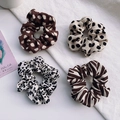Chouchous à pois et imprimé léopard en velours côtelé marron pour la coiffure - Ensemble de 4 Pièces (Pois Beige + Pois Café + Léopard Blanc + Zèbre Café)