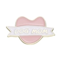 Spilla a cuore rosa in smalto con nastro bianco e bordo dorato testo Dog Mom - Stile Cuore DOG MOM(XZ8014)