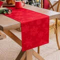 Camino de mesa navideño rojo con copos de nieve en relieve sobre mesa de comedor de madera - 35*213cm / Copo de Nieve Rojo