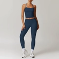 Dames yoga set in marineblauw met high waist legging en korte sport tanktop - 8519 Vest + 8519 Broek Badgeblauw / S