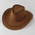 Brown western cowboy hat featuring black cross-stitch details and vintage wide brim - Adult Size (58cm Circumference) / Light Coffee