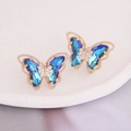 Macro detail of gradient blue and purple butterfly earrings with micro-inlaid zircons - Dark Blue