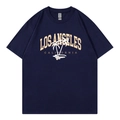Dunkelblaues Baumwoll-T-Shirt mit Los Angeles Palmen-Print und klassischem Rundhals - S / Marineblau