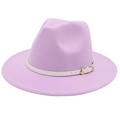 Detail of lavender fedora hat showing white leather belt with rose gold metal buckle - M (56-58cm) / Taro Purple (White Belt)