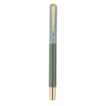 Business metal fountain pen in bean green and blue-grey finish with gold clip - Green Bamboo Nib / Single