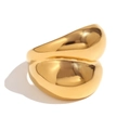 Polished 18K gold plated stainless steel ring with organic sculpted crossover flower design - US 6 / Smooth Double Layer Intertwined Chunky Ring / Gold