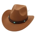Detail of western brown felt cowboy hat with turquoise beads and metal studs band - S Kids Size (50-54cm) / Khaki Cowboy (Turquoise)