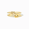 Elegant gold S925 sterling silver double layer heart knot ring with sparkling crystals - Size 7 Adjustable / Gold