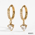 Elegant gold stainless steel huggie earrings with heart-shaped sparkling zircon pendant - Heart Pendant (KD3075) / Gold