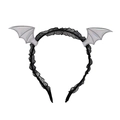 Close-up of black lace and silver glitter bat wing headband for Halloween party hair décor - Silver Bat Lace Headband