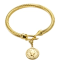 Gold twisted wire bangle featuring a vintage Elizabeth II coin pendant charm - Queen Elizabeth II Coin Pendant / Gold