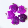 Set of five purple natural crystal heart pendants with metal loops for DIY jewelry - Purple Jade