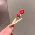 Pince à cheveux tulipe rouge avec feuilles crème et finition en métal argenté - Rouge