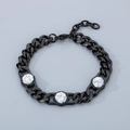 Black stainless steel Cuban chain bracelet with white turquoise insets and lobster clasp - Black White Turquoise Style (KB184843-AQ)