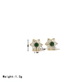 Elegant gold flower stud earrings with green center stone and white crystals 1.3g - Gold-Green Rhinestone
