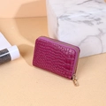 Purple crocodile pattern organ card holder with gold zipper and 9 slots - Rose Red