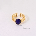 Detail of 14K gold plated ring featuring 12mm lapis lazuli stone and triple band - Geometric Triple Ring Open Style / Lapis Lazuli
