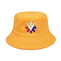 Detail of yellow cotton bucket hat featuring a Philippine themed graphic and reinforced brim - M (56-58cm) / Yellow