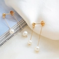 Eleganti orecchini lunghi in oro con perle d'acqua dolce bianche e frange metalliche - 2# Perla d'acqua dolce (Ago d'argento)