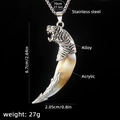Men's wolf tooth pendant necklace in stainless steel and alloy with 70cm chain length - Wolf Tooth No.14 + 70cm Steel Chain