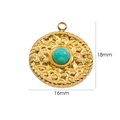 Macro shot of a 16mm gold hammered round pendant featuring a turquoise inlay - Round/Amazonite