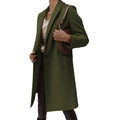 Women's mid-length wool blend coat in dark green with lapel collar and single button - Army Green