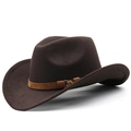 Classic dark brown wool western cowboy hat with leather belt and vintage buckle - M (56-58cm) / Coffee