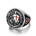 Anello vintage in acciaio argento con scudo a croce rossa e incisione di scritte - US 7 / Argento