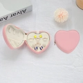 Pink heart-shaped PU leather jewelry box with zipper and ring slots in open and closed views - Deep Pink